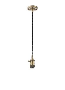 Frida Switched Pendant Light Kit 1.5m, 1 x E27, Antique Brass / Black 2 Core Twisted Cable