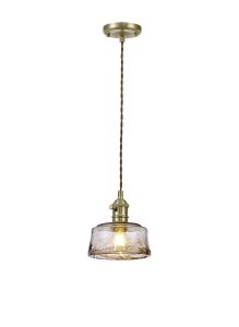 Frida Switched Pendant 1.5m, 1 x E27, Brass / Pale Gold Twisted Cable / Brown Bowl Glass