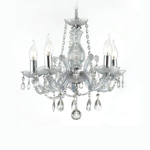 Gabrielle Chandelier With Acrylic Sconce & Glass Droplets 5 Light E14 Polished Chrome Finish
