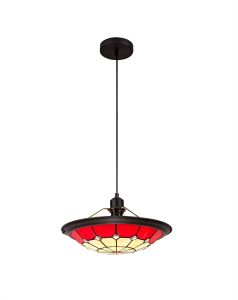 Galactic 1 Light Pendant E27 With 35cm Tiffany Shade, Ccrain/Red/Clear Crystal Centre/Aged Antique Brass Trim/Black