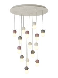 Galaxia Pendant Round, 15 Light E27, White/Grey/Red Cement, White Base & Cable, Item Weight: 22kg