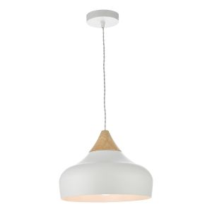 Gaucho 1 Light E27 White With Feature Wooden Cap Detail Adjustable Pendant