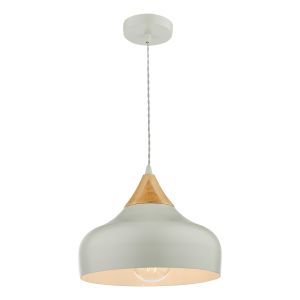Gaucho 1 Light E27 Grey With Feature Wooden Cap Detail Adjustable Pendant