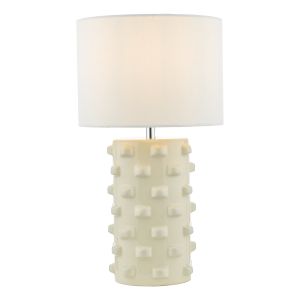 Georgina 1 Light E27 White Ceramic Table Lamp With Inline Switch C/W White Linen 25cm Drum Shade