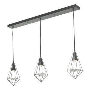 Gianni 2 Light E27 Black & Polished Chrome Adjustable Linear Bar Pendant With Faceted Glass Discs