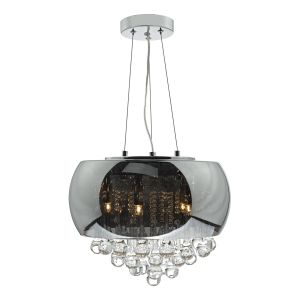 Giselle 5 Light G9 Polished Chrome Adjustable Pendant With Smoked Glass Shade That Incases Multiple Tiers Of Clear Glass Droppers
