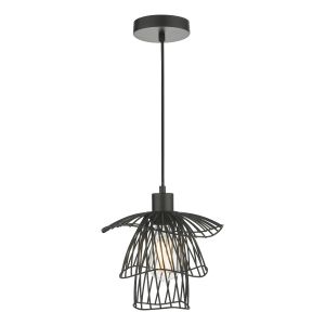 Gonzalo 1 Light E27 Satin Black Adjustable Pendant With 3 Layers Of Organically Shaped Wire Shades