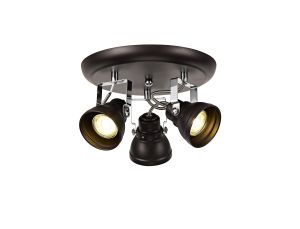 Gowan Adjustable Round Spotlight, 3 x GU10 (Max 10W LED), Oiled Bronze/Polished Chrome