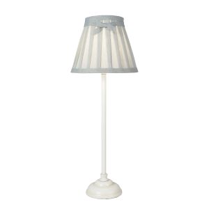 Grace 1 Light E14 Antique White Table Lamp With Inline Switch C/W Grey Linen Pleated Shade
