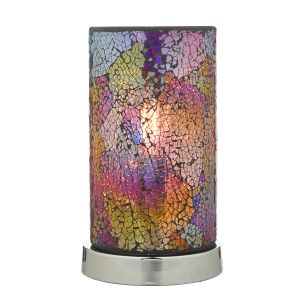 Hakan 1 Light E14 Single Touch Table Lamp With Polished Chrome Finish And Multi Coloured Mosaic Glass Shade