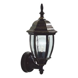 Hambro 1 Light E27 Black/Gold Outdoor IP43 Wall Light With Bevelled Edged Glass Panels