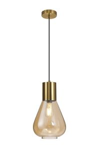 Hark Narrow Pendant, 1 x E27, Aged Brass/Amber Glass