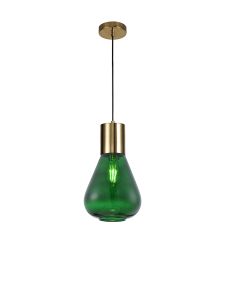 Hark Narrow Pendant, 1 x E27, Aged Brass/Bottle Green Glass