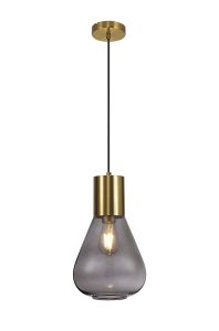 Hark Narrow Pendant, 1 x E27, Aged Brass/Inky Black Glass