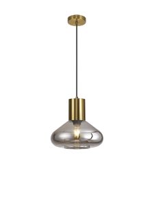 Hark Wide Pendant, 1 x E27, Aged Brass/Smoke Plated Glass