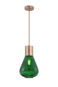 Hark Narrow Pendant, 1 x E27, Antique Copper/Bottle Green Glass