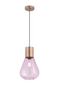 Hark Narrow Pendant, 1 x E27, Antique Copper/Lilac Glass