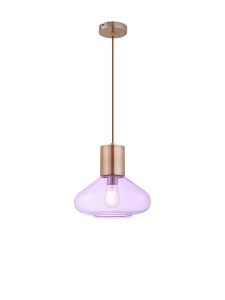 Hark Wide Pendant, 1 x E27, Antique Copper/Lilac Glass