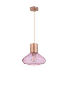 Hark Wide Pendant, 1 x E27, Antique Copper/Pink Glass