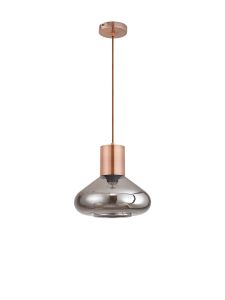 Hark Wide Pendant, 1 x E27, Antique Copper/Smoke Plated Glass