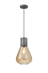 Hark Narrow Pendant, 1 x E27, Pewter/Amber Glass