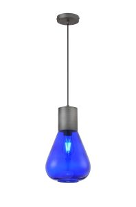 Hark Narrow Pendant, 1 x E27, Pewter/Blue Ink Glass