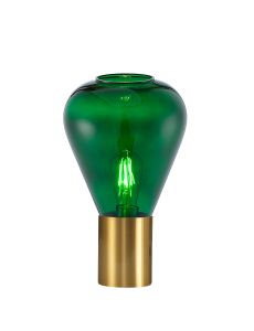 Hark Narrow Table Lamp, 1 x E27, Aged Brass/Bottle Green Glass