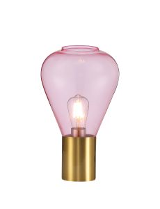 Hark Narrow Table Lamp, 1 x E27, Aged Brass/Pink Glass