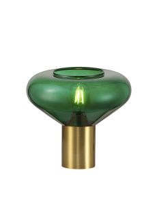 Hark Wide Table Lamp, 1 x E27, Aged Brass/Bottle Green Glass