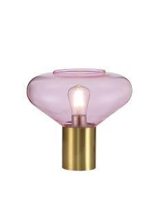 Hark Wide Table Lamp, 1 x E27, Aged Brass/Pink Glass