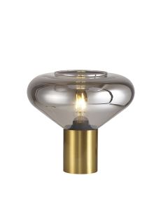 Hark Wide Table Lamp, 1 x E27, Aged Brass/Smoke Plated Glass