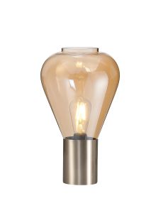 Hark Narrow Table Lamp, 1 x E27, Satin Nickel/Amber Glass