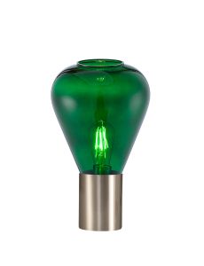 Hark Narrow Table Lamp, 1 x E27, Satin Nickel/Bottle Green Glass