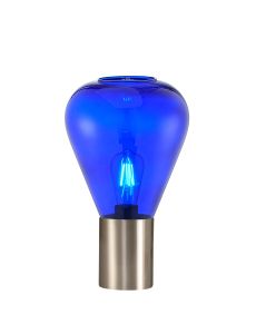 Hark Narrow Table Lamp, 1 x E27, Satin Nickel/Blue Ink Glass
