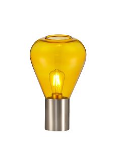 Hark Narrow Table Lamp, 1 x E27, Satin Nickel/Yellow Glass