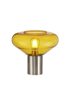 Hark Wide Table Lamp, 1 x E27, Satin Nickel/Yellow Glass
