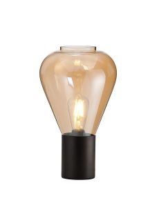 Hark Narrow Table Lamp, 1 x E27, Satin Black/Amber Glass