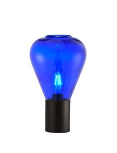Hark Narrow Table Lamp, 1 x E27, Satin Black/Blue Ink Glass