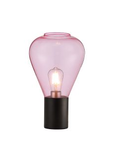 Hark Narrow Table Lamp, 1 x E27, Satin Black/Pink Glass