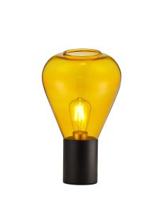 Hark Narrow Table Lamp, 1 x E27, Satin Black/Yellow Glass