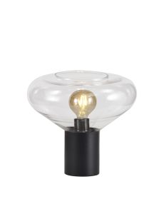 Hark Wide Table Lamp, 1 x E27, Satin Black/Clear Glass