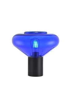 Hark Wide Table Lamp, 1 x E27, Satin Black/Blue Ink Glass