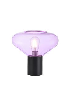 Hark Wide Table Lamp, 1 x E27, Satin Black/Lilac Glass