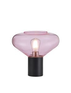 Hark Wide Table Lamp, 1 x E27, Satin Black/Pink Glass