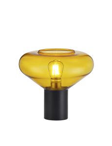 Hark Wide Table Lamp, 1 x E27, Satin Black/Yellow Glass