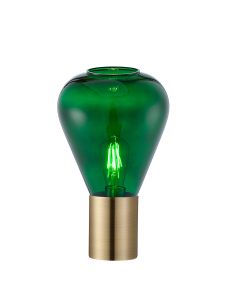 Hark Narrow Table Lamp, 1 x E27, Antique Brass/Bottle Green Glass