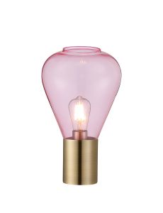 Hark Narrow Table Lamp, 1 x E27, Antique Brass/Pink Glass