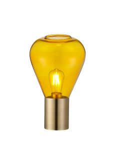 Hark Narrow Table Lamp, 1 x E27, Antique Brass/Yellow Glass