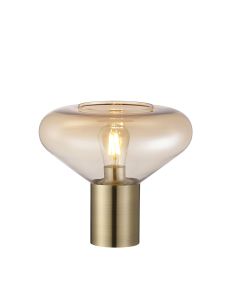 Hark Wide Table Lamp, 1 x E27, Antique Brass/Amber Glass
