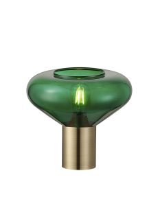 Hark Wide Table Lamp, 1 x E27, Antique Brass/Bottle Green Glass